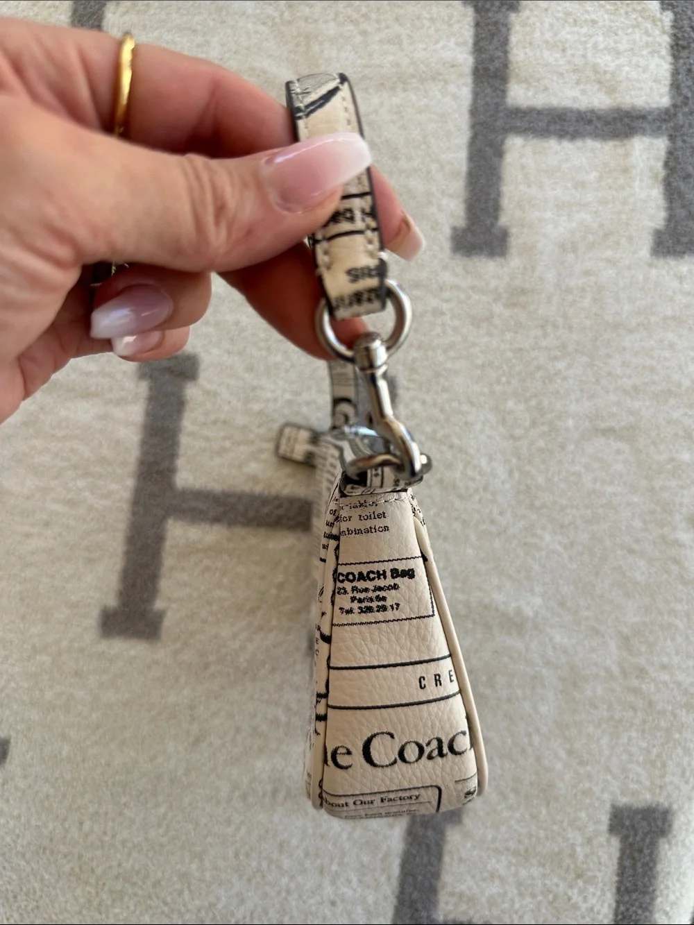 Coach Beige Printed Newspaper-Style Mini Shoulder Bag